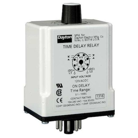 Single Function Time Delay Relay, Octal, On Delay, 1 Functions 12V DC, DPDT