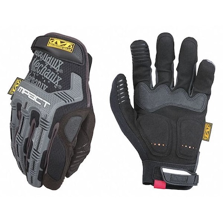 Mechanics Impact Gloves, Synthetic Leather Palm, 9, Black