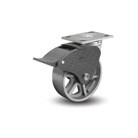 6" X 1-7/8" Cast Iron Swivel Caster, Total Lock Brake, Loads Up To 1250 lb