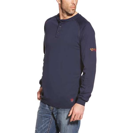 Men's FR Henley Longsleeve Tee, Buttons, Navy, L