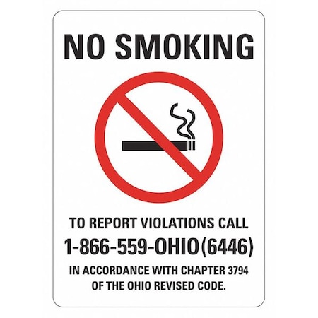 No Smoking Sign, 10" H, 7 in W, Non-PVC Polymer, Horizontal Rectangle, English, LCU1-0192-ED_7x10