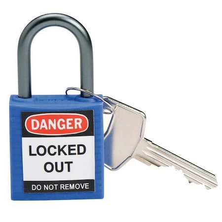 Lockout Padlock, Keyed Alike, Nylon, Blue, 1 in Shackle Height, 1 3/16 in Body Width, 1 No. of Keys