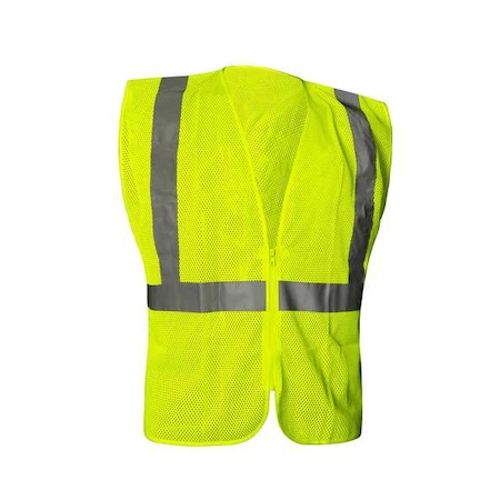 High-Visibility Vest, ANSI Class 2, Polyester Mesh, U Back Stripe, Zipper, Lime, M