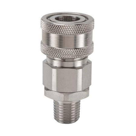 Hydraulic Quick Connect Hose Coupling, 316 Stainless Steel Body, Sleeve Lock, 1/2"-14 Thread Size