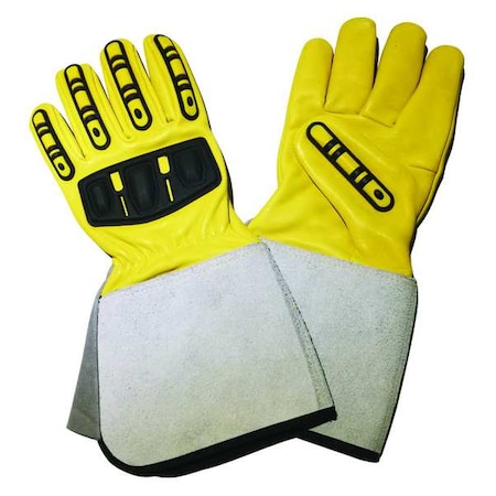 Leather Drivers Gloves, Gauntlet Cuff, Wing Thumb, Yellow, 2XL, 1 PR