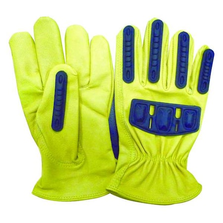 Leather Drivers Gloves, Shirred Slip-On Cuff, Keystone Thumb, Gold/Yellow, XL, 1 PR