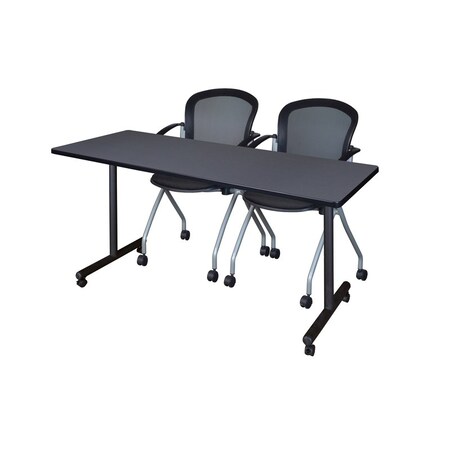 Regency Kobe 66 x 24 in. Mobile T-Base Training Table- Grey, 2 Cadence Nesting Chairs