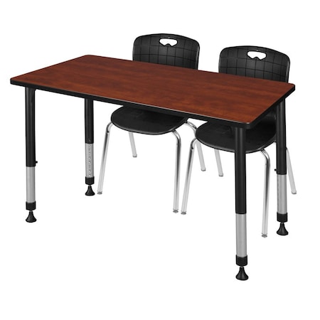 Regency Kee 48 x 24 in. Adjustable Classroom Table- Cherry & 2 Andy 18 in. Stack Chairs- Black