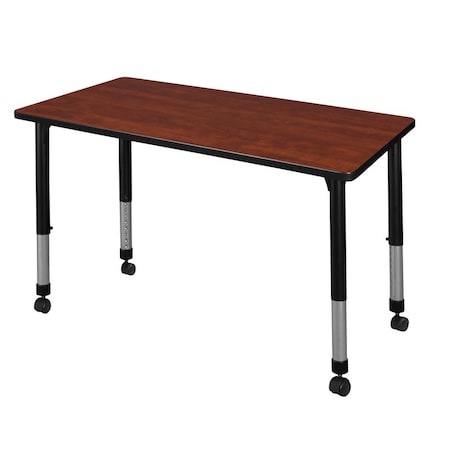 Rectangular Mobile Tables, 48 W, 30 L, 23-34 H, Wood, Metal, Cherry