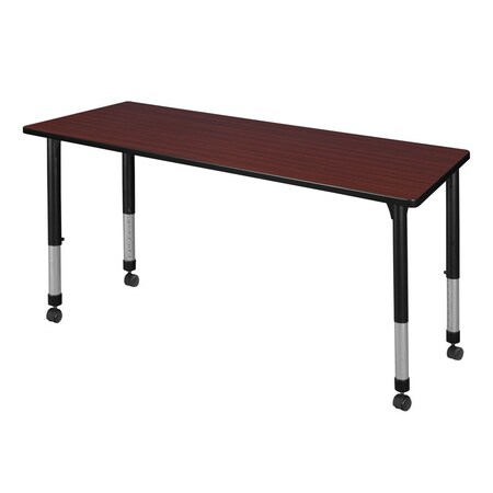 Rectangular Mobile Tables, 60 W, 30 L, 23-34 H, Wood, Metal, Mahogany