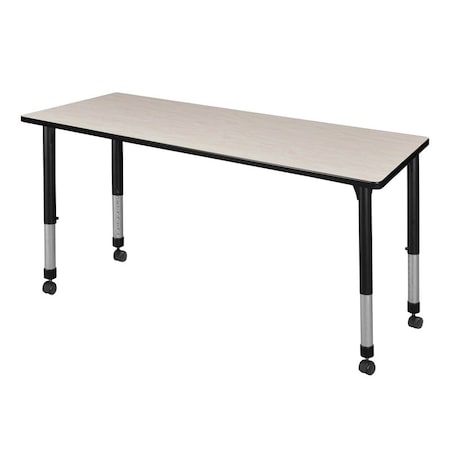 Rectangular Mobile Tables, 66 W, 24 L, 23-34 H, Wood, Metal, Maple