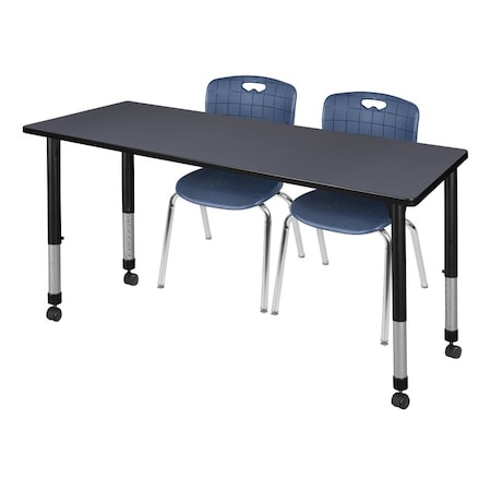 Tables > Height Adjustable > Rectangular Mobile Table & Chair Sets, 72 W, 30 L, 23-34 H, Grey