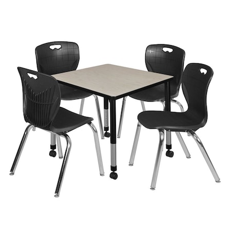 Tables > Height Adjustable > Square Mobile Table & Chair Sets, 30 W, 30 L, 23-34 H, Maple