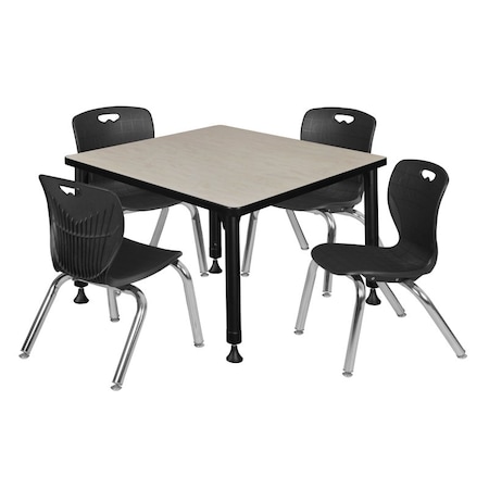 Tables > Height Adjustable > Square Table & Chair Sets, 30 W, 30 L, 23-39 H, Maple