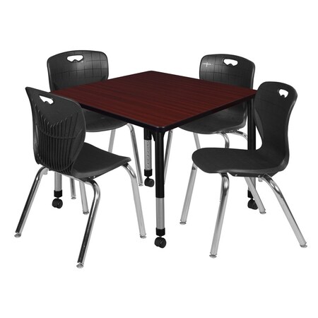 Tables > Height Adjustable > Square Mobile Table & Chair Sets, 36 W, 36 L, 23-34 H, Mahogany