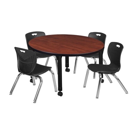 Tables > Height Adjustable > Round Mobile Table & Chair Sets, 36 W, 36 L, 23-34 H, Cherry