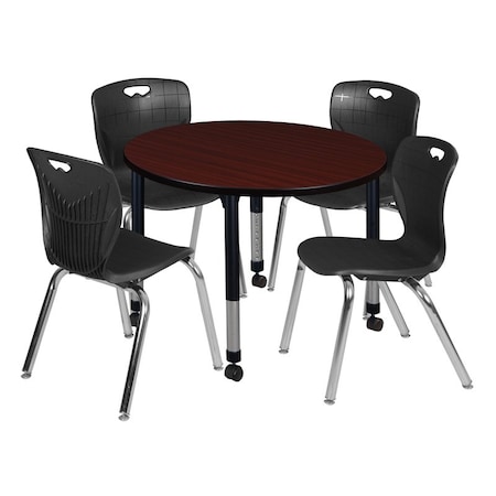 Tables > Height Adjustable > Round Mobile Table & Chair Sets, 36 W, 36 L, 23-34 H, Mahogany