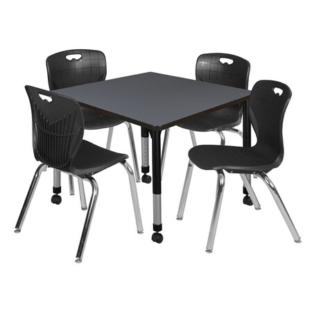 Tables > Height Adjustable > Square Mobile Table & Chair Sets, 42 W, 42 L, 23-34 H, Grey
