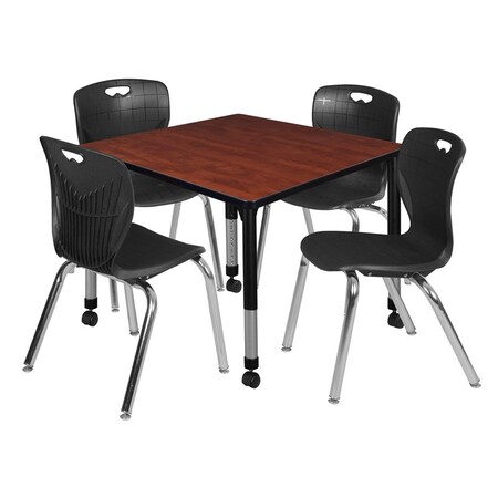 Tables > Height Adjustable > Square Mobile Table & Chair Sets, 42 W, 42 L, 23-34 H, Cherry