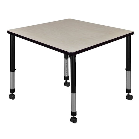 Square Mobile Tables, 42 W, 42 L, 23-34 H, Wood, Metal, Maple