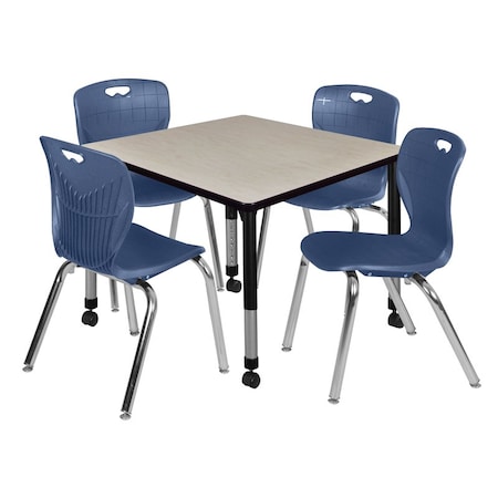 Tables > Height Adjustable > Square Mobile Table & Chair Sets, 42 W, 42 L, 23-34 H, Maple