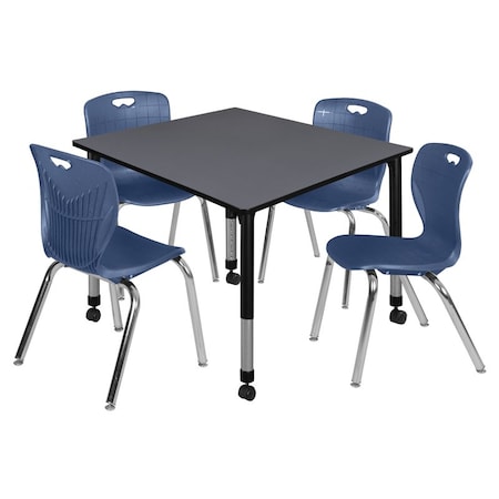 Tables > Height Adjustable > Square Mobile Table & Chair Sets, 48 W, 48 L, 23-34 H, Grey