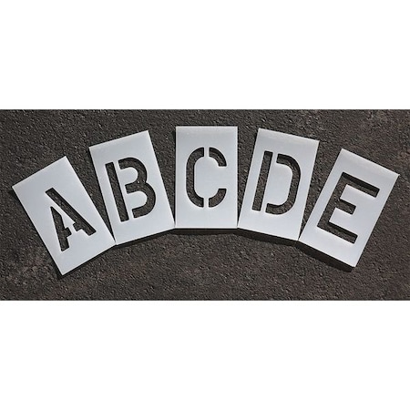 Pavement Stencil, Letter Set, A Thru Z, Blanks, 3 in Character Height, Highway Gothic Font, Clear