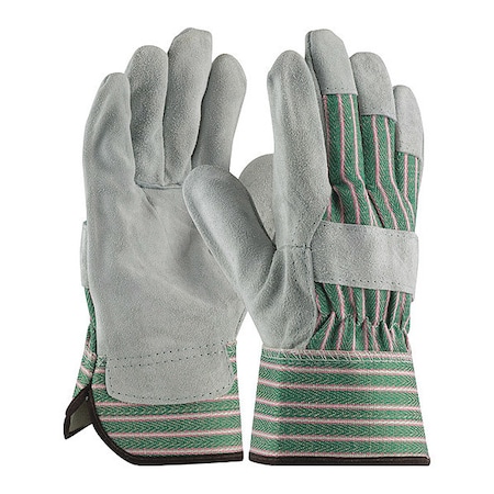 Leather Palm Gloves, Cowhide, Safety Cuff, Wing Thumb, Full Finger, Green, 2XL, 12 PK
