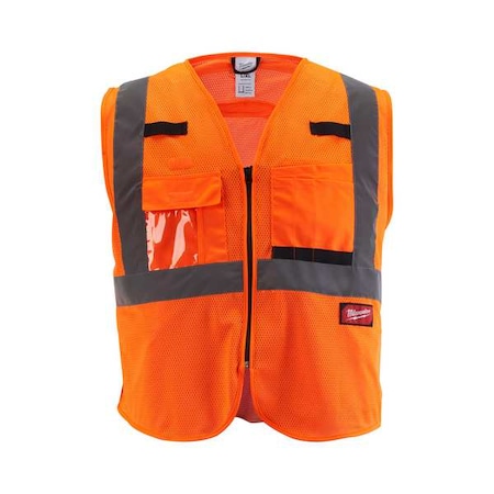 Class 2 High Visibility Orange Mesh Safety Vest - 2X-Large/3X-Large