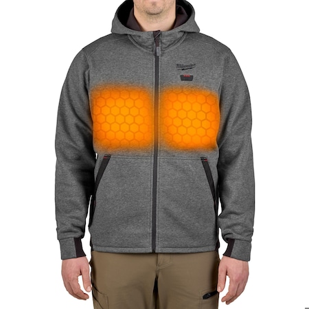 Men's Heated Hoodie, Up to 8 hours Time, Zipper Closure, Gray, Size M