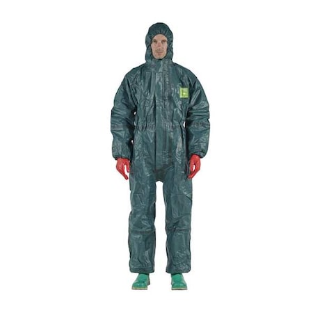 Chemical Resistant Coverall, 4Xl, Green, Chemical Laminate