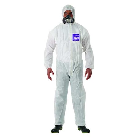 Hooded Coverall, 5XL, White, Navy, Red, SMS Fabric