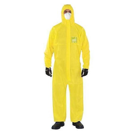 Hooded Coverall, S, Yellow, Chemical Laminate