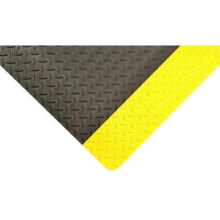 Antifatigue Mat, 12 ft. L x 2 ft. W, 9/16" Thickness, Vinyl, Diamond Plate, Black/Yellow