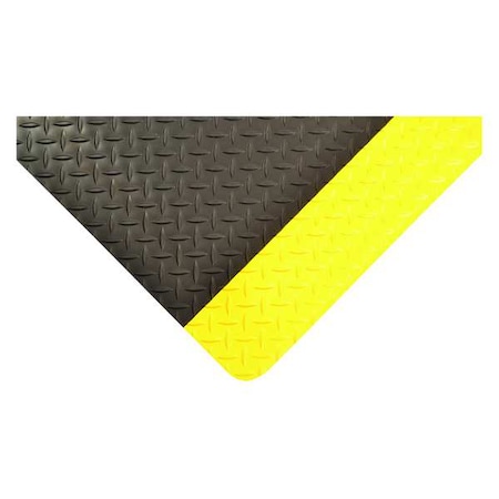Antifatigue Mat, 5 ft. L x 2 ft. W, 1" Thickness, Vinyl, Diamond Plate, Black/Yellow