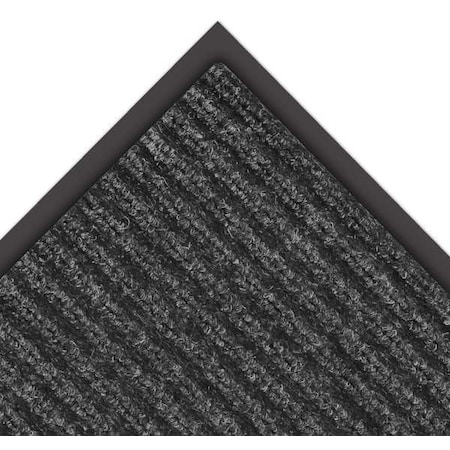 Entrance Mat, Indoor, Polypropylene, Ribbed Surface, Vinyl Back, 3/8 in Thick, 3 ft x 6 ft, Charcoal