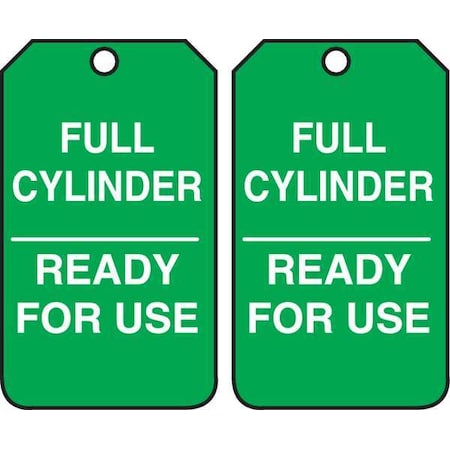 Cylinder Tag, Status Alert, Plastic, 5 3/4 in H x 3 1/4 in W, Green, Rectangle, 25 PK