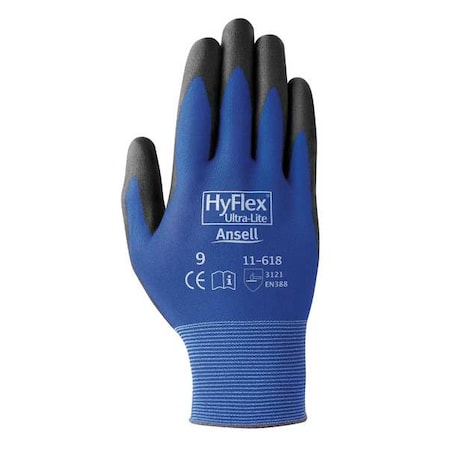 Coated Gloves, Polyurethane, Smooth, Palm, 3 Abrasion Level, Blue, 6 1 PR