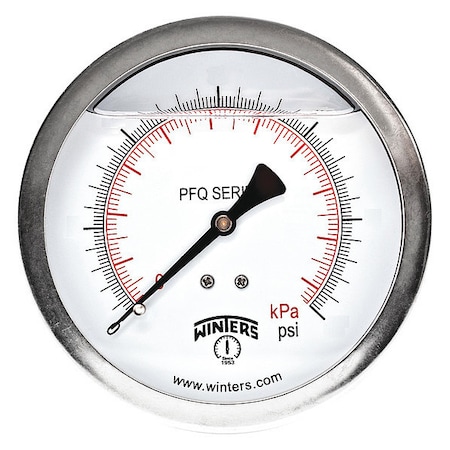 Industrial Pressure Gauge, 0 to 400 psi, 4 in Dial, 1/4 in NPT, Center Back Location