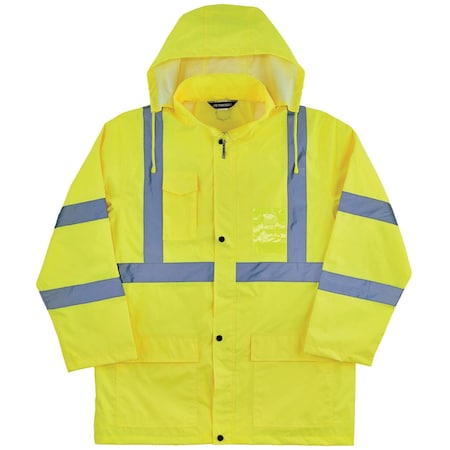 Hi-Vis Rain Jacket, Polyurethane, 150D Oxford Polyester, Class 3 Type R, Lime, 3XL