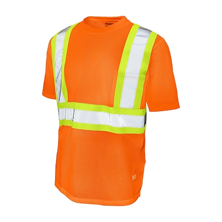 High Visibility Short Sleeve Shirt, 2, R, Polyester, Orange, M