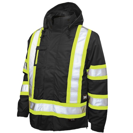 Men's Hi-Vis 5-in-1 Safety Jacket, 300D Poly Oxford with PU Coating, Black, S