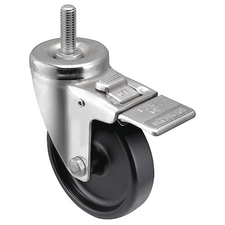 5" X 1-1/4" Non-Marking Polyolefin Swivel Caster, Top Lock Brake, Loads Up To 300 lb