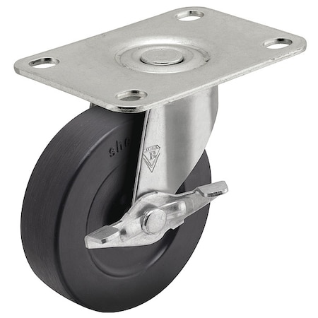 4" X 15/16" Non-Marking Rubber Soft Swivel Caster, Tread Lock Brake, Loads Up To 125 lb