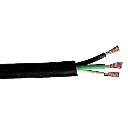 Portable Cord, SOOW, 18 AWG, 3 C, Black, Rubber, Stranded, 600V, Indoor/Outdoor, 50 ft