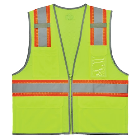 Two-Tone Hi-Vis Safety Vest 2XL Class 2 H Back, ,Zipper 6 Pockets, 2 Mic Tab, ID Window