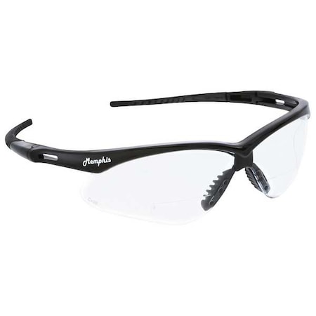Memphis Reader Safety Glasses, Black Wraparound Frame, 3.0 Diopter, Clear Lens, Universal