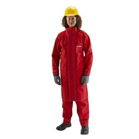Lab Coat, Polyester, Hook-and-Loop, Zipper, Red, L