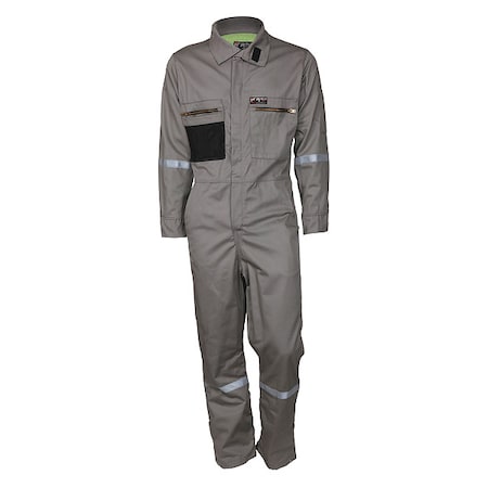 Coverall, 8.7 cal/sq cm ATPV, L, 32 in Inseam, Flame-Retardant 100% Treated Cotton, Zipper