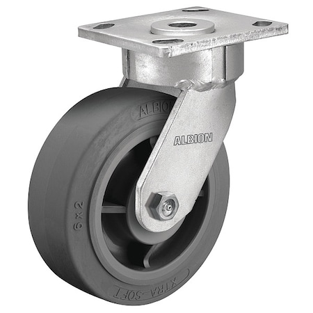 6" X 2" Non-Marking Rubber Soft Flat Swivel Caster, No Brake, Loads Up To 600 lb